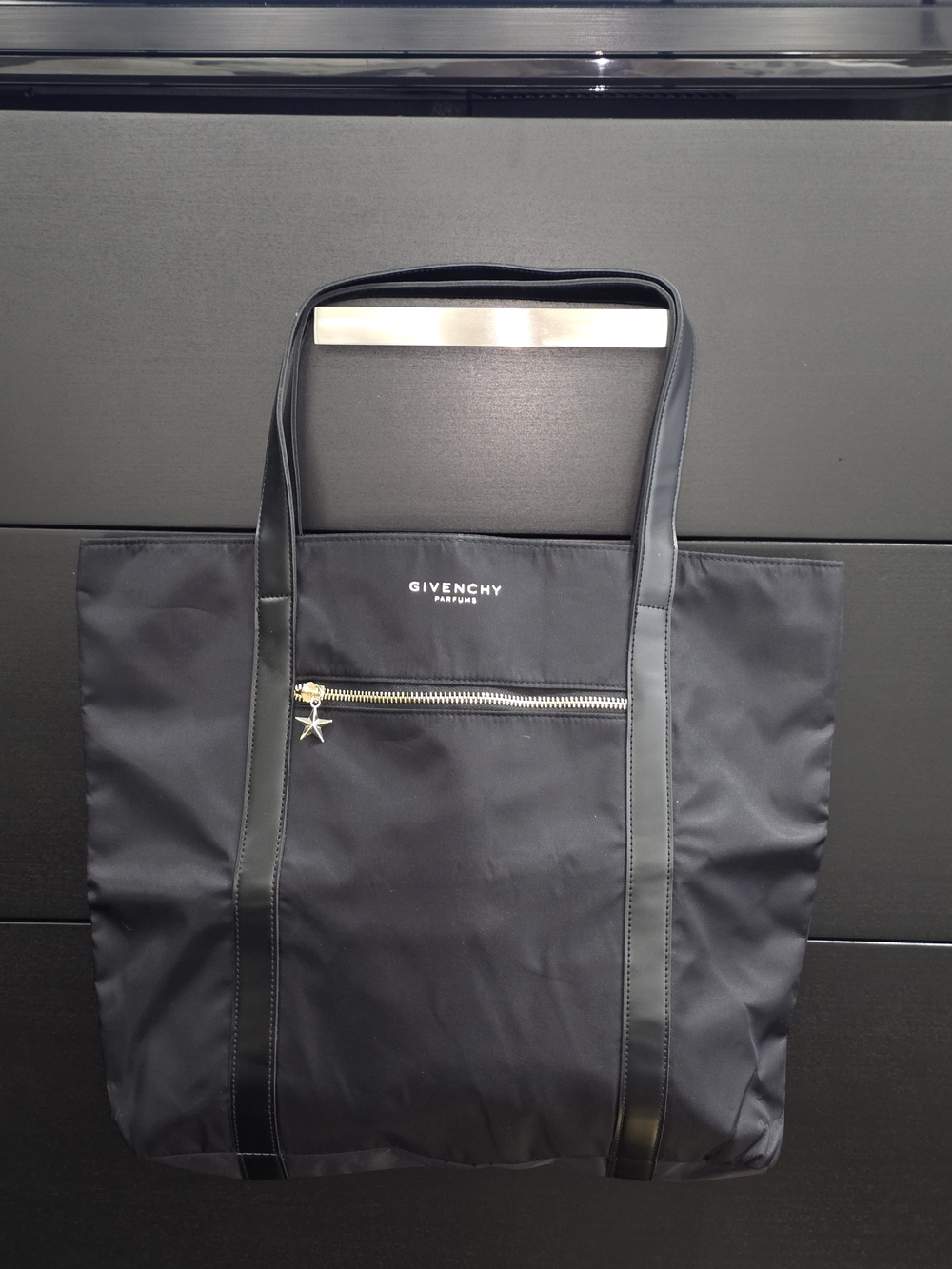 Givenchy Parfums Black Nylon Messenger Tote with Star Zip Charm Pocket